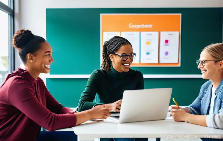 직업상담사로 학습지 제작하기 - **Prompt:** A diverse group of adult learners, fully clothed in comfortable, modern attire, actively...