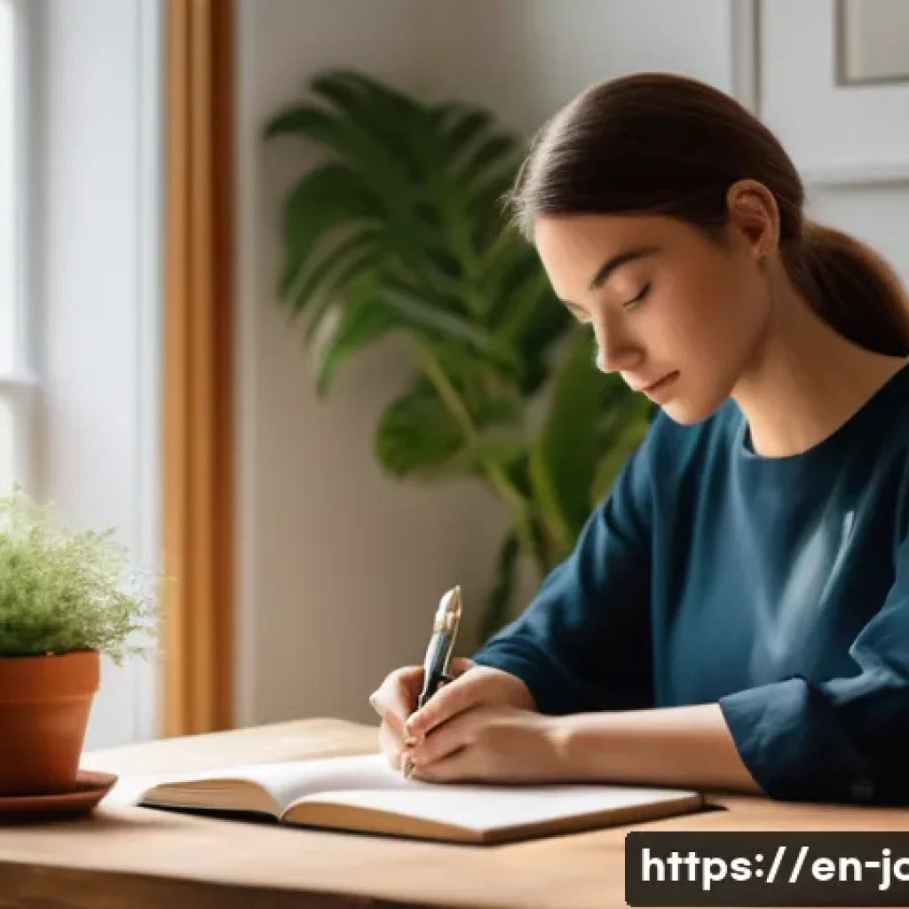 직업상담사와 심리 상담 기법 - A serene, sunlit home office scene featuring a young professional woman sitting at a wooden desk, th...