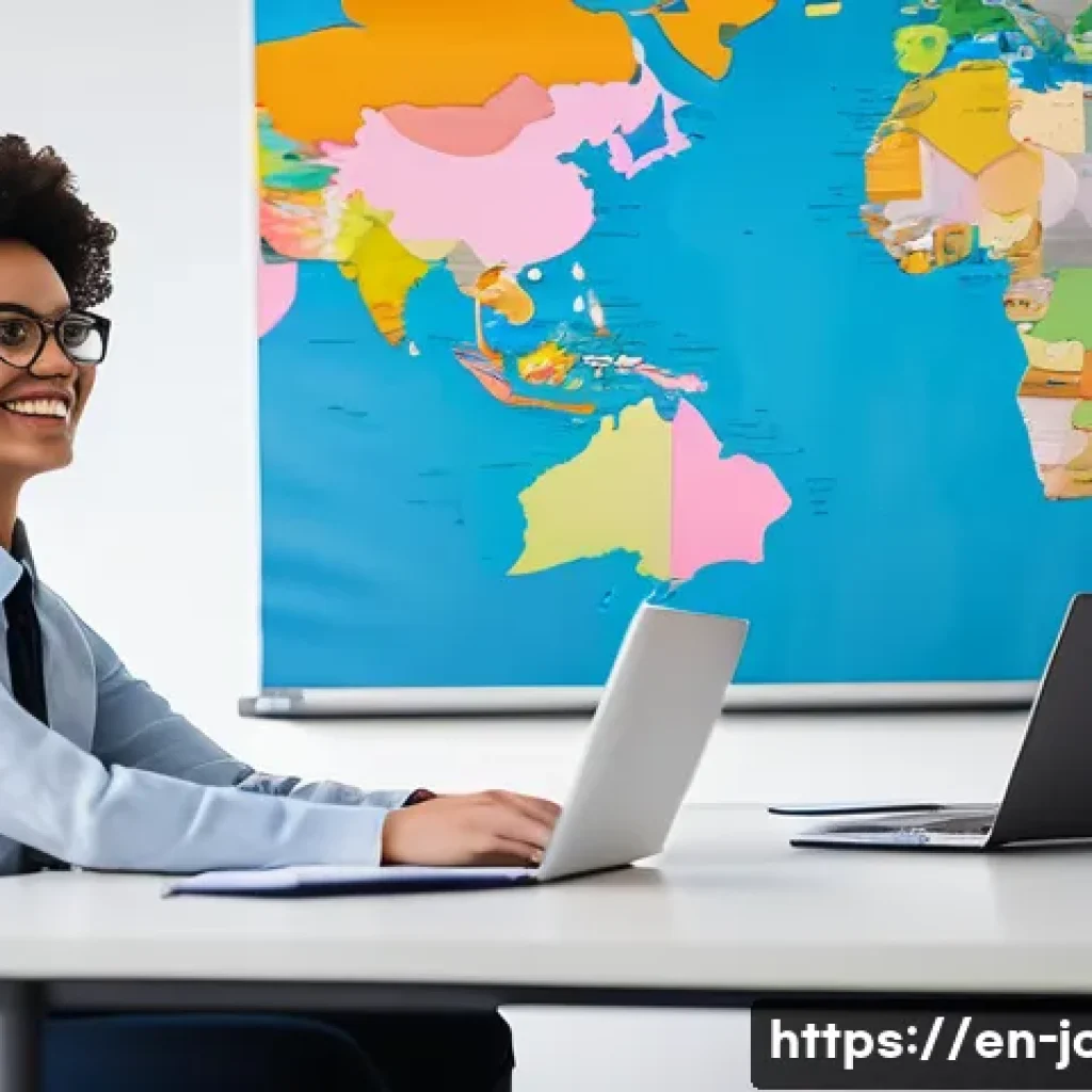 직업상담사 해외 취업 사례 - A professional career counselor in a modern office setting, engaging with a diverse group of clients...