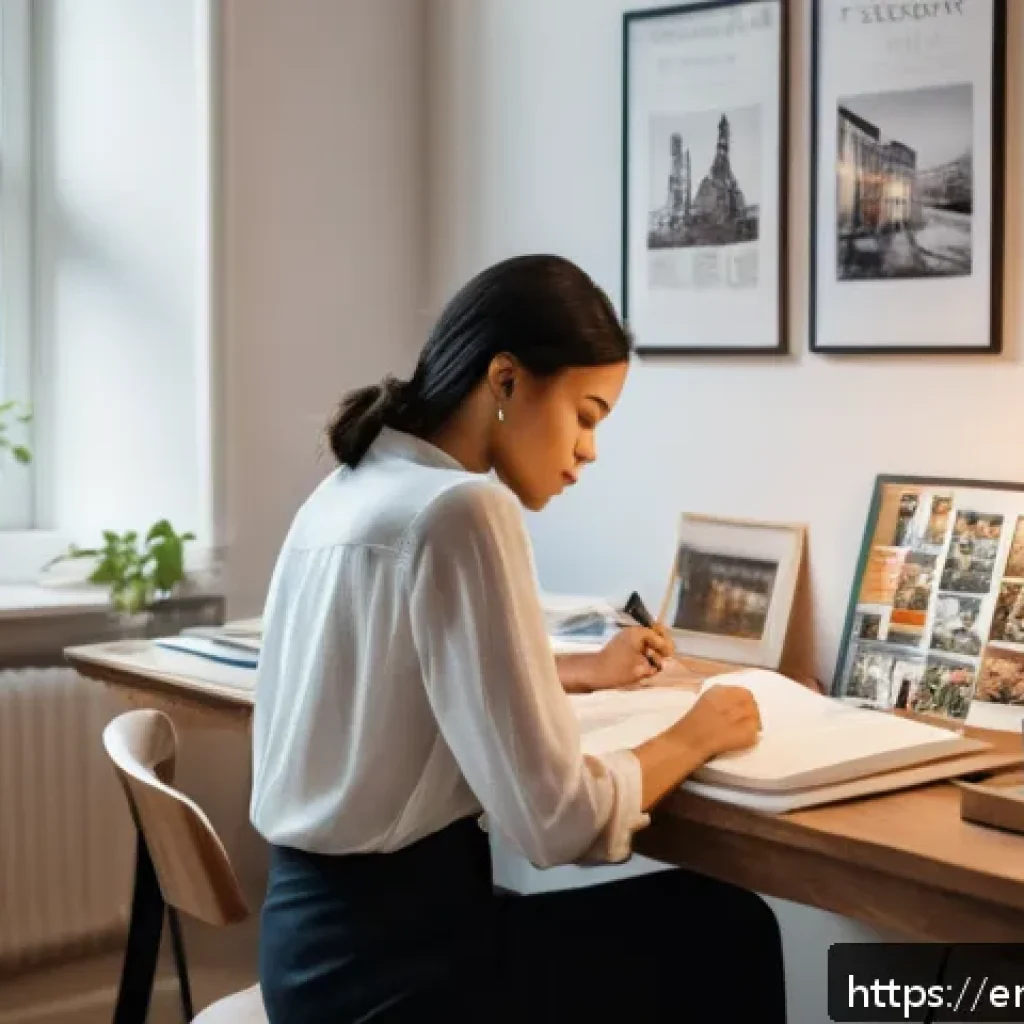 직업상담사와 진로 지도 - A professional young woman sitting at a cozy home office desk, deeply engaged in self-reflection wit...