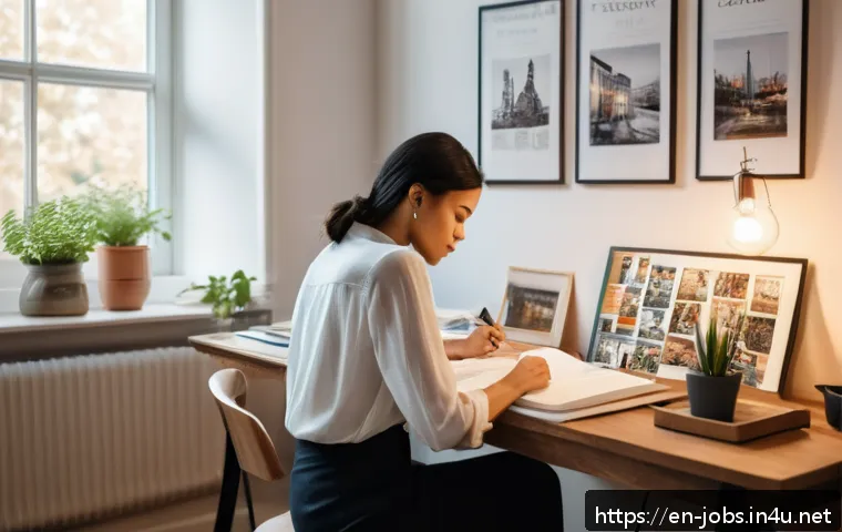 직업상담사와 진로 지도 - A professional young woman sitting at a cozy home office desk, deeply engaged in self-reflection wit...