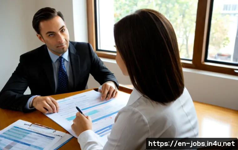 직업상담사 진로 분석 사례 - Photorealistic career counseling session in a welcoming American office, an experienced counselor an...